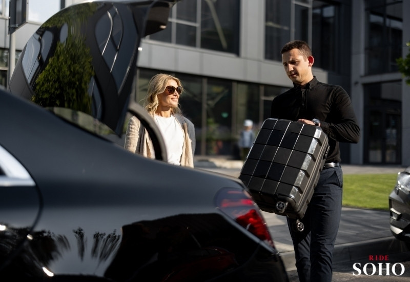 Professional driver with a woman passenger
